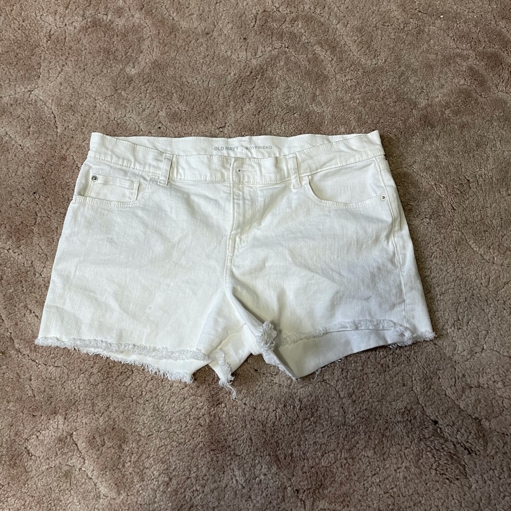 White cutoff boyfriend shorts